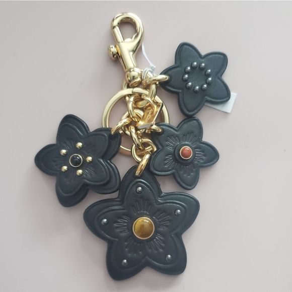 Coach Black Floral Cluster Keychain/ Charm - Picture 2 of 5